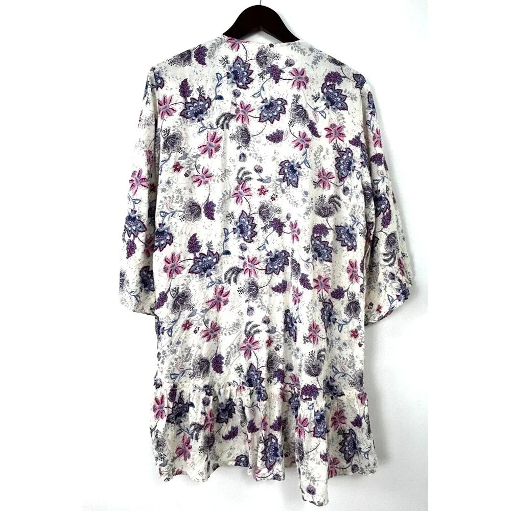 Maurices Womens Floral Cream Open Front Lightweight Cardigan Kimono Sz L 1335U2 - Picture 4 of 12